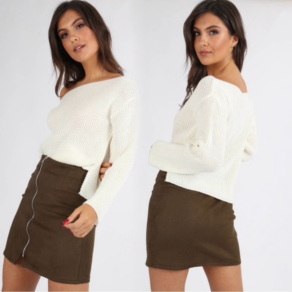 Cozy Off-Shoulder Cream Knit Sweater